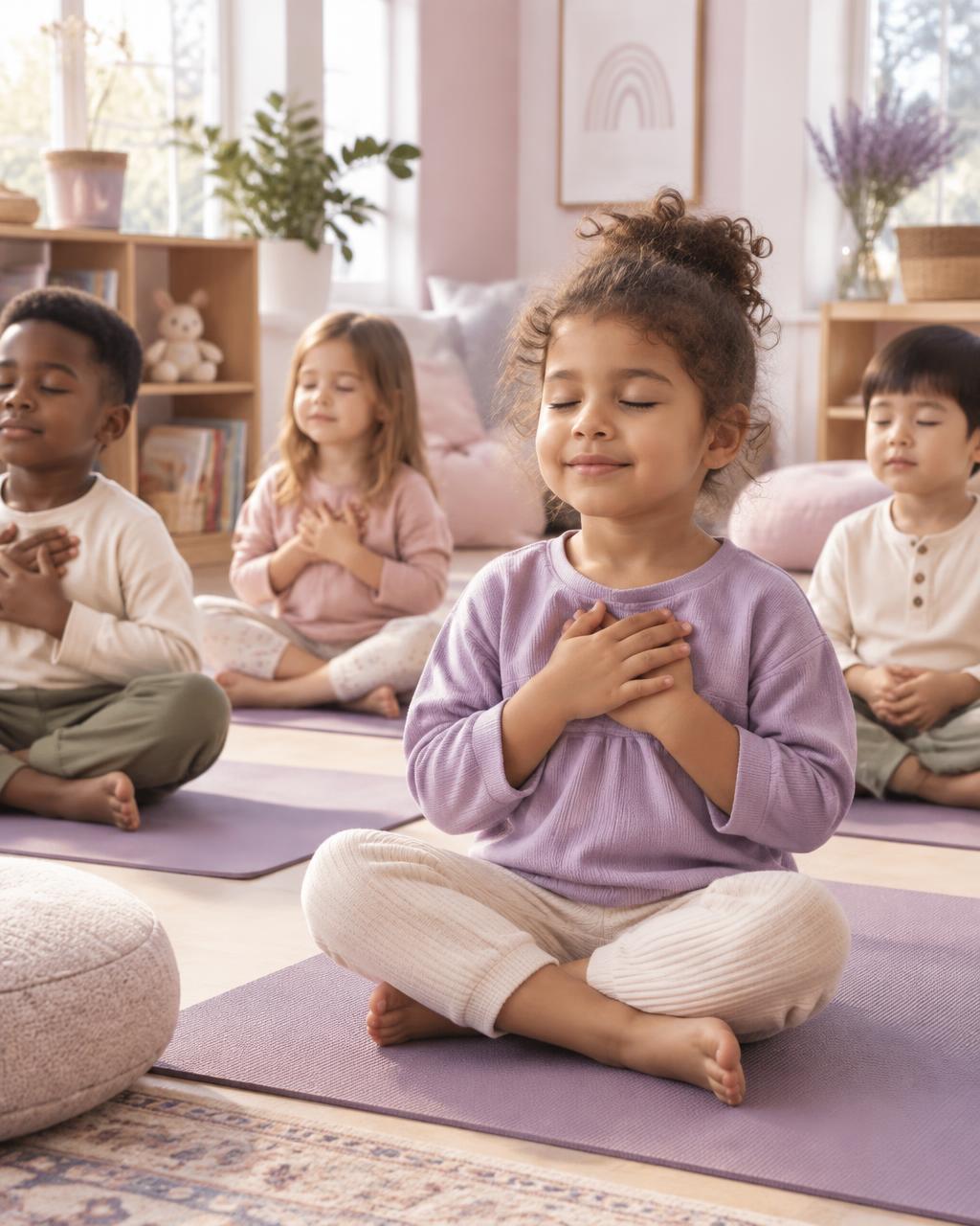 Young children practicing a peaceful breathing moment together
